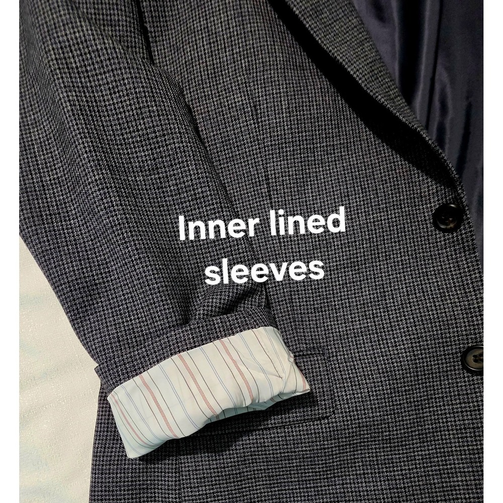Ralph , Ralph Lauren Mens 42R Gray Blue Micro Check Wool Sport Coat Blazer - Picture 3 of 10
